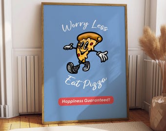 Cartoon Pizza Poster – Glossy Food Wall Art, Kitchen Decor