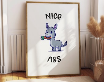 Funny Donkey Bathroom Poster - Humorous Wall Art (Unframed)