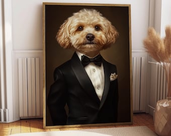 Maltipoo Suit Portrait - Dog Poster - Pet Portrait - Custom Pet Art - Maltipoo Art - Dog Art - Gift for Dog Lover - Maltese Portrait Funny