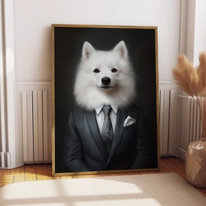 American Eskimo Suit Portrait - Dog Poster - Pet Portrait - Custom Pet Art - American Eskimo Art - Dog Art - Dog Gift - White Dog Portrait