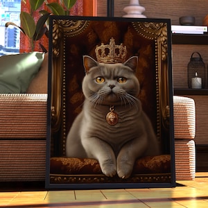 British Shorthair Royal Portrait - Cat Poster - Pet Portrait - Custom Pet Art - British Grey Shorthair Art - Cat Wall Art - Gift for Cat