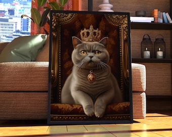 British Shorthair Royal Portrait - Cat Poster - Pet Portrait - Custom Pet Art - British Grey Shorthair Art - Cat Wall Art - Gift for Cat