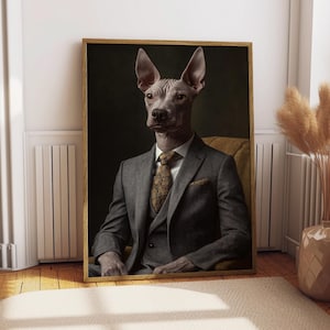 Mexican Hairless Suit Portrait - Dog Poster - Pet Portrait - Custom Pet Art - Mexican Dog Art - Dog Art - Gift for Dog Lover - Funny Dog Art