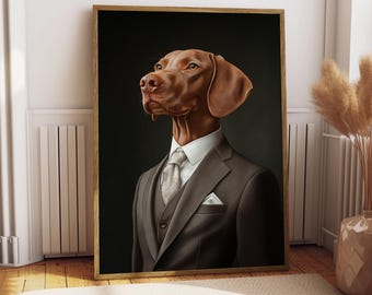 Retrato de traje de Vizsla - Cartel del perro - Retrato de mascota - Arte personalizado de la mascota - Arte Vizsla - Arte del perro - Regalo para el amante del perro - Retrato de Vizsla - Perro divertido