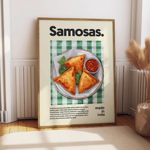 Samosas Poster - Food Poster - Kitchen Decor - Kitchen Print - Indian Food - Curry Poster - Indian Cuisine Art - Food Wall Art - Samosa Art