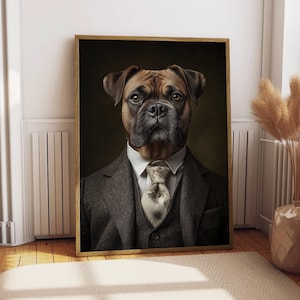 Brindle French Bulldog Suit Portrait - Dog Poster - Pet Portrait - Tuxedo Pet Art - French Bulldog Art - Dog Art - Gift for Dog Lover Funny
