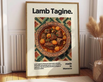 Lamb Tagine Poster - Food Poster - Kitchen Decor - Kitchen Print - Moroccan Food - Tagine Art - Morocco Cuisine Art - Food Wall Art - Tagine