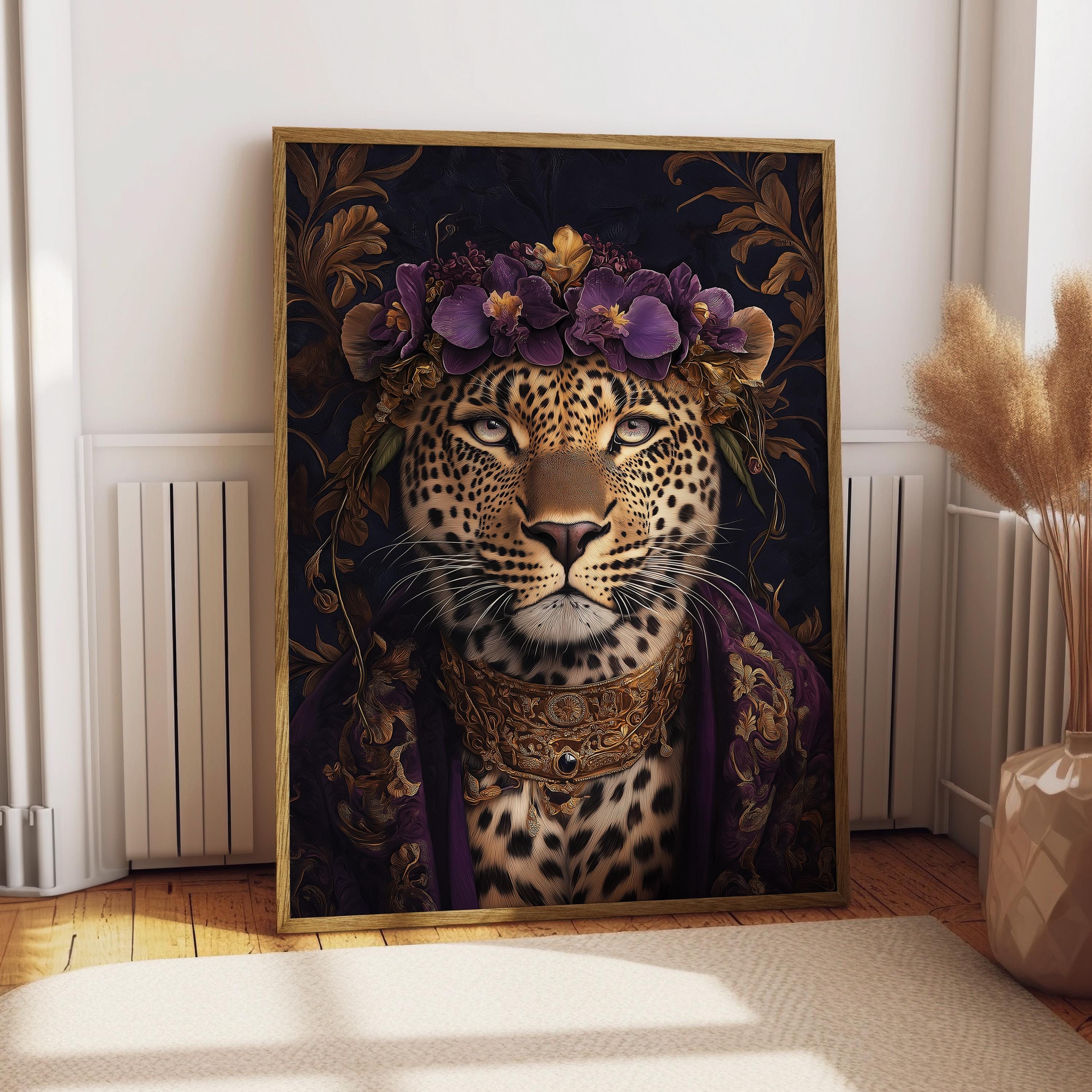 Maximalist Leopard Poster - Floral Animal Print - Leopard Wall Art