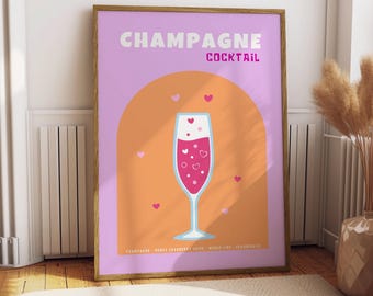 Champagne Poster - Kitchen Decor - Kitchen Print - Drinks Poster - Gift for Champagne Lover - Drinks Kitchen Print - Cocktail Wall Art