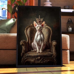 Sphynx Cat Royal Portrait - Cat Poster - Pet Portrait - Custom Pet Art - Sphynx Wall Art - Cat Art - Gift for Cat Owner Vintage - Hairless