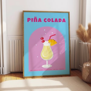 Póster de piña colada - Decoración de bar - Impresión de cocina - Póster de bebidas - Regalo para amantes de la piña colada - Impresión de bebidas para la cocina - Arte de cócteles - Arte de coco