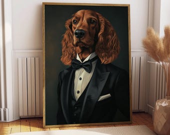 Ierse setter pak portret - hond poster - huisdier portret - aangepaste huisdier kunst - Ierse setter kunst - hond kunst - cadeau voor hondenliefhebber - grappige hondenkunst