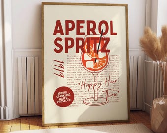 Aperol Spritz Poster - Küchen Deko - Küchen Druck - Getränke Poster - Geschenk für Aperol Liebhaber - Getränke Küchen Druck - Cocktail Wand Kunst