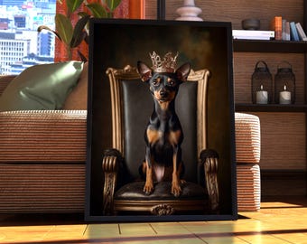 Manchester Terrier Royal Portrait - hond poster - huisdier portret - aangepaste huisdier kunst - Manchester Terrier kunst - kunst aan de muur hond - cadeau voor terriër