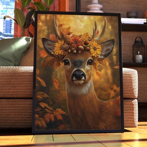 Maximalist Deer Poster - Floral Animal Print - Deer Wall Art - Animal Print - Animal Portrait - Vintage Floral Funky Colourful Vintage