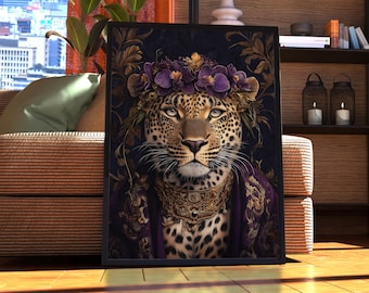 Maximalist Leopard Poster - Floral Animal Print - Leopard Wall Art
