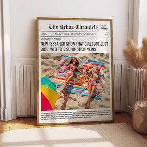 Póster "Nacido con el sol en las venas" - Impresión de periódico divertida - Póster divertido - Arte mural para niñas - Póster de champán - Arte con cita bohemia y chic para chicas