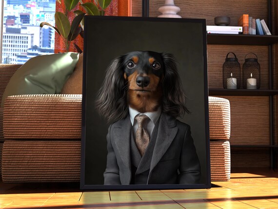 Dachshund Suit Portrait - Dog Poster - Pet Portrait - Custom Pet