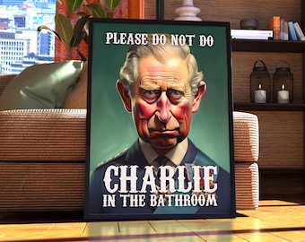Grappige badkamerposter King Charles - glanzende toiletkunstprint
