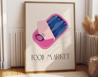 Food Market Sardines Poster - Seafood Poster - Kitchen Decor - Sardines Wall Art - Seafood Lover Food Art Print - Aesthetic Kitchen Decor