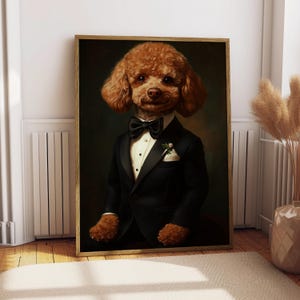 Toy Poodle Suit Portrait - Dog Poster - Pet Portrait - Custom Pet Art - Poodle Art - Dog Art - Gift for Dog Lover - Poodle Portrait - Funny
