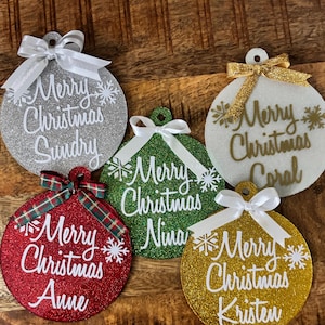 Customized Flat Disc Glitter Christmas Ornament | Add Names to Christmas Bulbs