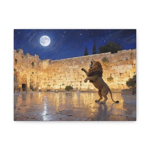 Canvas Print, Lion Western Wall Israel AI Art - Matte Stretched 1 25&quot;, Home Decor, Wall Art, Religious Gift, Jewish Art, Lion of Judah Decor