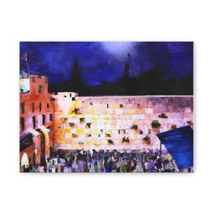 Canvas Art, Kotel at Night Western Wall AI Painting, Jewish Home Decor, Wall Art Gift, Israel Art Decor, Jerusalem Wall Print