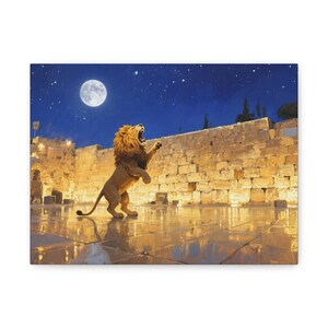 Canvas Print, Jerusalem Israel Lion Western Wall Art, Matte Stretched 1 25&quot;, Home Decor, Gift, Wall Hanging, Religious Art, Israel Souvenir