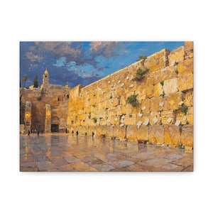 Canvas Wall Art, Kotel Kosel Wailing Wall Holy Temple Israel Jerusalem Decor, Matte Stretched 1 25&quot; Print, Jewish Home Gift, Religious Wall