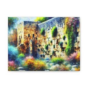 Canvas Print, Jerusalem Ancient Times Lush Greens Nature Holy Site Western Wall - Wall Decor, Home Decoration, Religious Art, Jewish Gift,