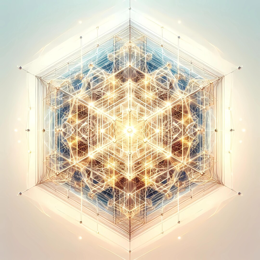 Golden Sacred Cube - Cosmic Geometry Art Print | Spiritual Energy Grid ...