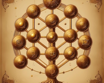Ancient Kabbalah Tree of Life Art – Vintage Sacred Geometry, Esoteric Symbols & Hebrew Letters – Digital Download for Study or Altar
