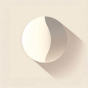 Puede incluir: Diseño gráfico minimalista con una forma semicircular blanca y una larga sombra suave. El diseño está sobre un fondo beige claro, creando una sensación de profundidad y simplicidad.