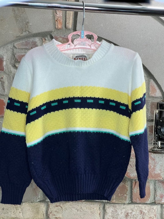 kids sweater striped textured yellow navy blue whi