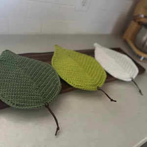 Crochet Leaf Pot Holder with Leather String | Boho | Farmhouse | Hot Pad | Trivet