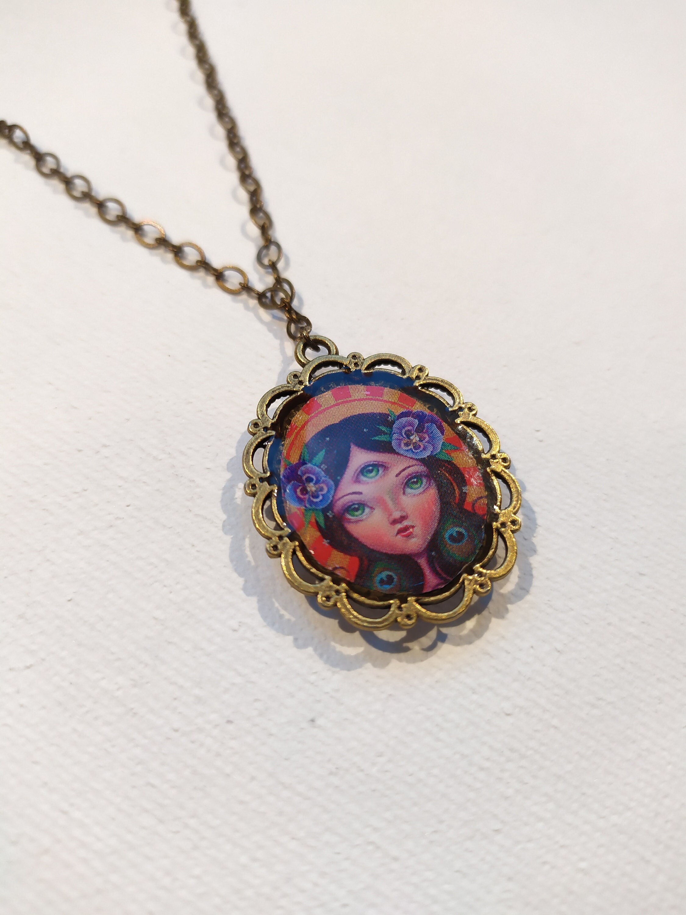 Collier Pendentif Ancien 'Les Vendanges' - Bijou Antique En Pâte De Verre Bleu