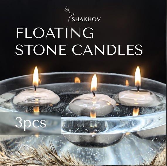 Floating Stone Candle Gift Set of 3pcs. Personalized stone Candle. Handmade Candles for Room Decor and outdoor use - stone Unique Candle.