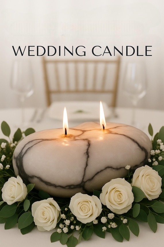 XL Stone Candle | Handmade Outdoor Safe Decor | Unscented | 55h Burn | Wedding & Event Decor