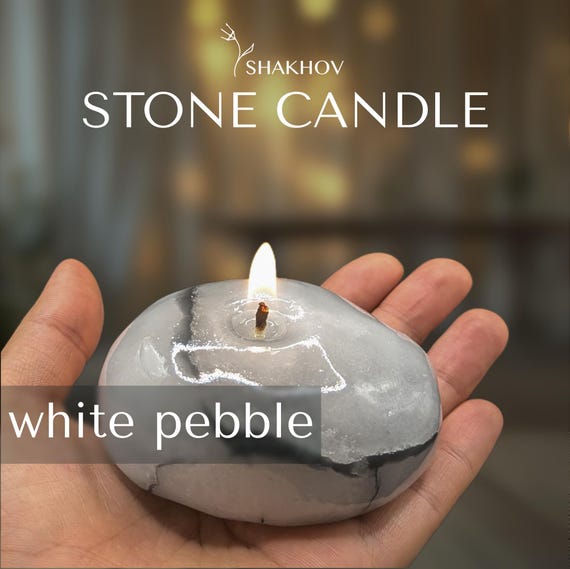 Personalized stone Candle - Handmade Candles for Room Decor and outdoor use - Single stone Unique Candle. Rock candle. White Marble