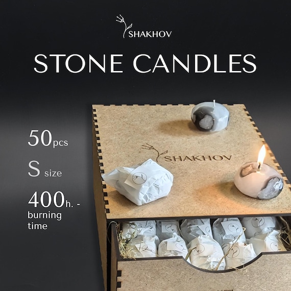 Stone Candle Gift Set of 50pcs. Personalized stone Candle. Handmade Candles for Room Decor and outdoor use, stone Unique Candle. Rock candle