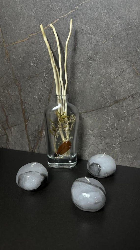 Stone Candle Gift Set of 3pcs. Personalized stone Candle. Handmade Candles for Room Decor and outdoor use - stone Unique Candle. Rock candle