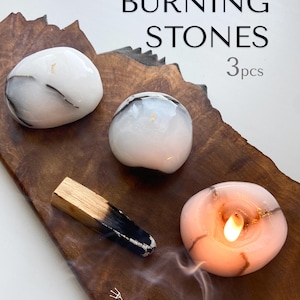 Stone Candle Gift Set of 3pcs. Personalized stone Candle. Handmade Candles for Room Decor and outdoor use - stone Unique Candle. Rock candle