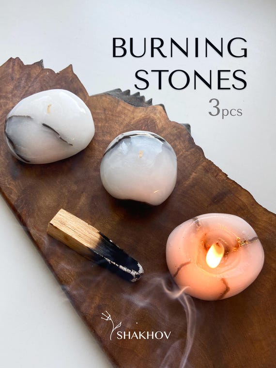 Stone Candle Gift Set of 3pcs. Personalized stone Candle. Handmade Candles for Room Decor and outdoor use - stone Unique Candle. Rock candle