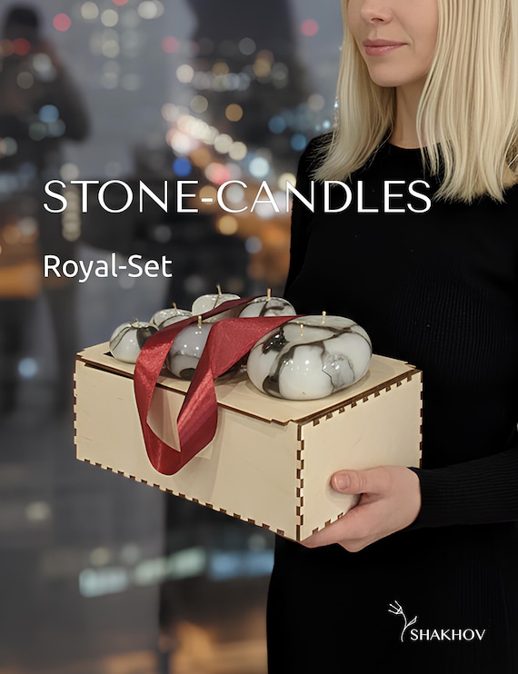 White Marble Stone Candle Set: Handmade Paraffin Candles, Room Decor Gift