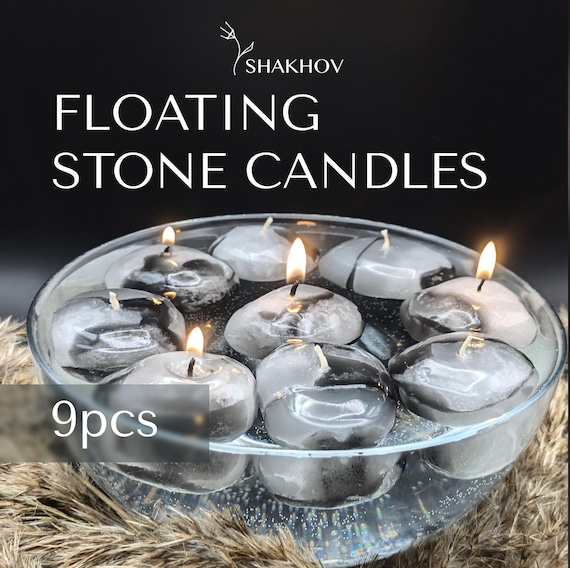 Floating Stone Candle Gift Set of 9pcs. Personalized stone Candle. Handmade Candles for Room Decor and outdoor use - stone Unique Candle.