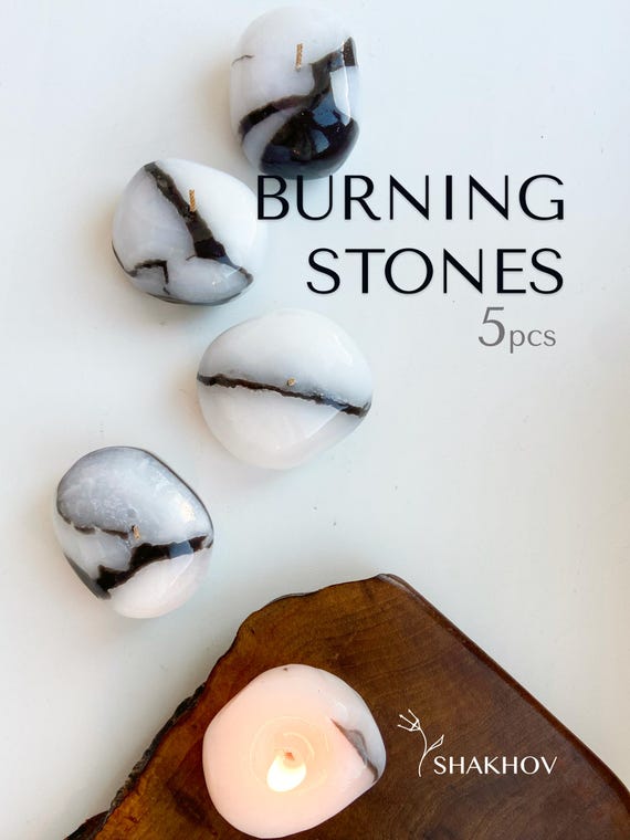 Stone Candle Gift Set of 5pcs. Personalized stone Candle. Handmade Candles for Room Decor and outdoor use - stone Unique Candle. Rock candle