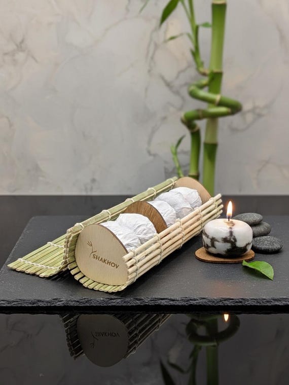 Minimalist Candle Stones Set | 5pcs in Bamboo Box | White Marble Decor Candles | Natural Stone Look Tealights | Handmade Gift by SHAKHOV