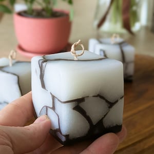 Block-Shaped Stone Candle in Eco-Friendly Gift Box – Handmade Unique Candle, Perfect Valentine’s Day, Anniversary, or Romantic Gift
