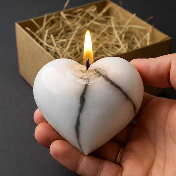 Heart-Shaped Stone Candle | Eco Gift Box | Romantic Home Decor